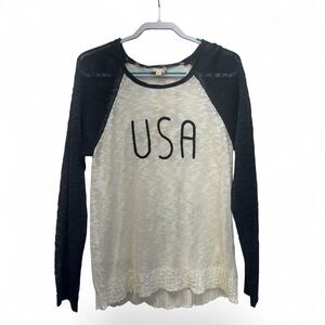 USA Graphic Long Sleeve Tee in Navy and Cream